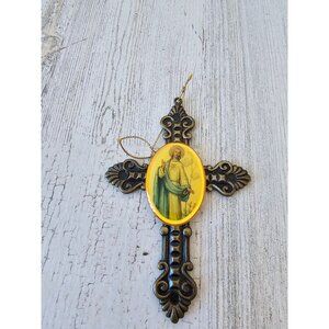 Vintage Jesus cross ornament gold‎ brass religious Xmas tree
